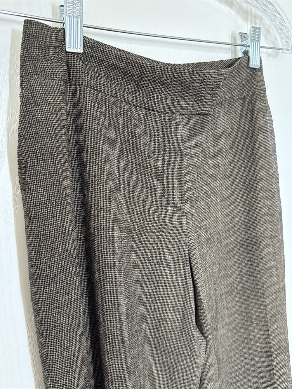 Vintage Escada Wool Micro Houndstooth Trousers – Brown Check – Size 38 / US 6